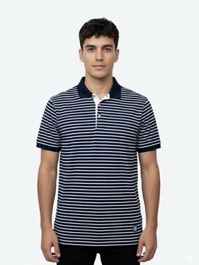 PETER MILLAR CROWN POLO SHIRT BLACK BLUE STRIPE 100% COTTON SIZE LARGE